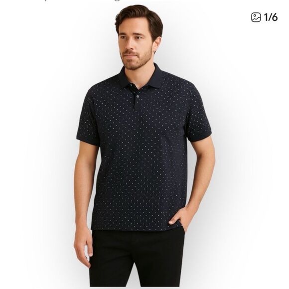 Banana Republic Factory Micro Dot  Navy Ted White Dots Dress Polo Shirt Men’s XL - Picture 1 of 8